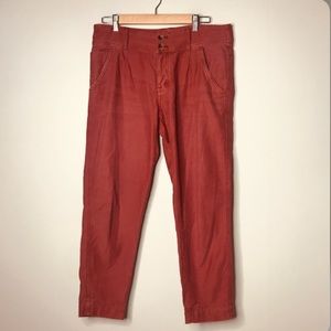 [Free People]Brick Red Button Fly Crop Twill pants